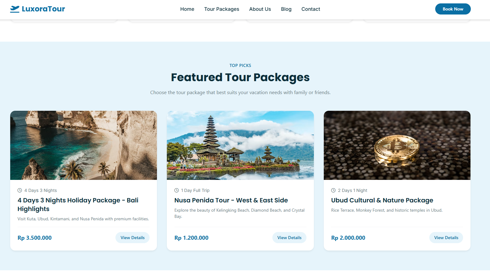 Bali Luxora Tour - Travel Agency Landing Page