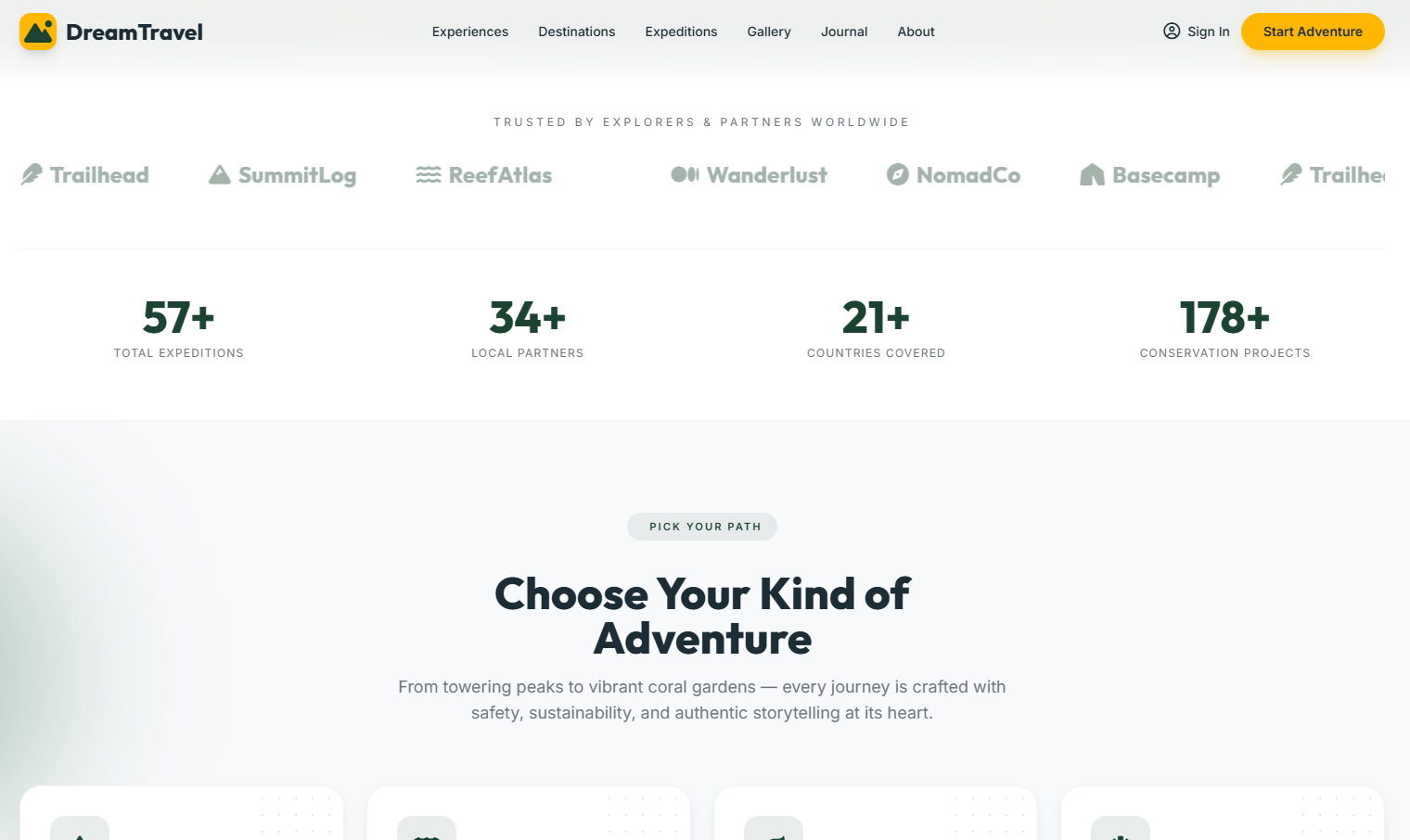 DreamTravel - Adventure & Eco-Tourism Landing Page
