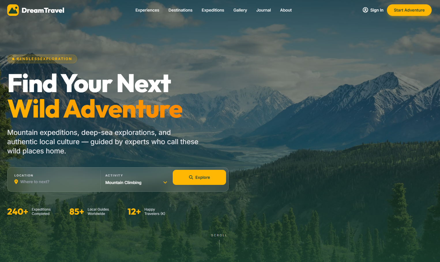 DreamTravel - Adventure & Eco-Tourism Landing Page
