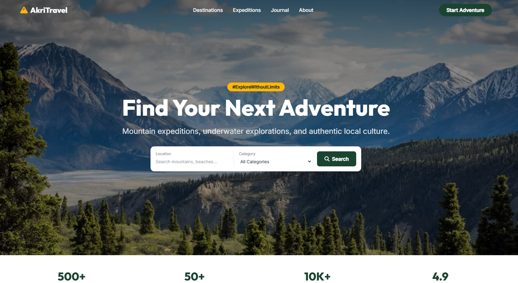 AkriTravel - Adventure & Eco-Tourism Landing Page